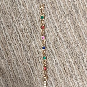 Vintage Colored Gem Bracelet Gold Tone